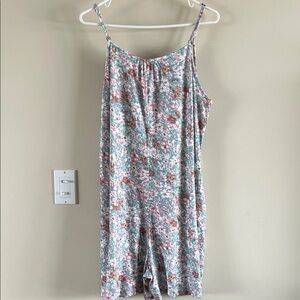 Floral Spaghetti-Strap Romper in Sage and Dusty Rose